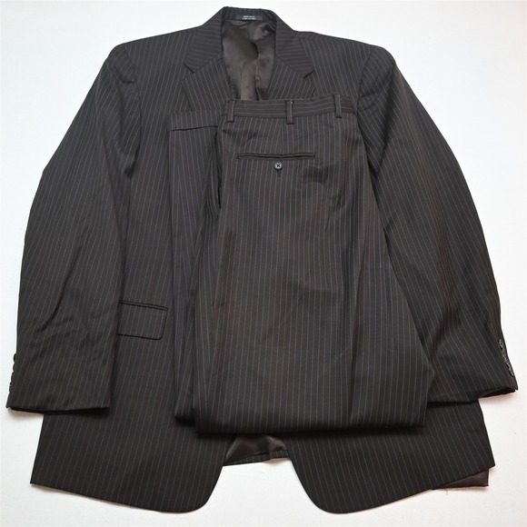 Austin Reed 46L 38x32 Brown Wool Striped USA Made Mens Jacket Pants Suit